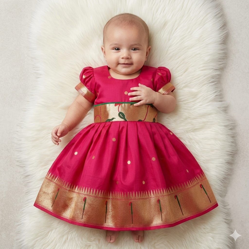 Paithani newborn baby girl frock for naming ceremony
