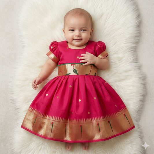 Paithani newborn baby girl frock for naming ceremony