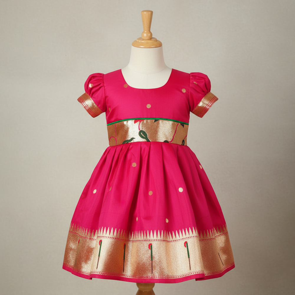 baby girl traditional dress pink paithani