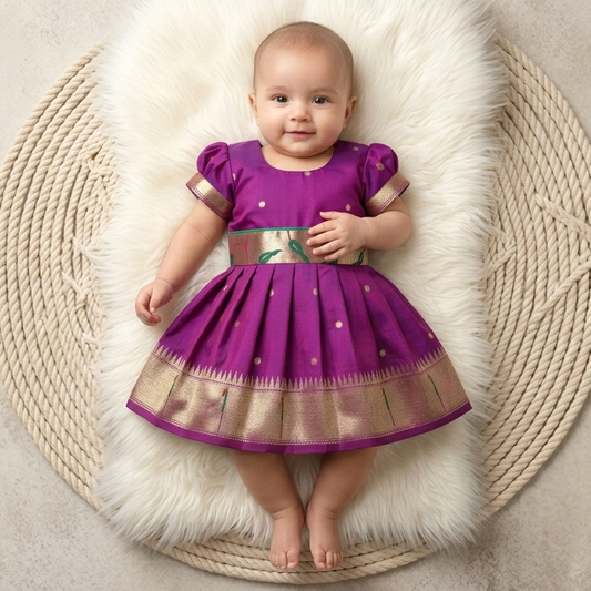 Paithani baby girl wedding outfit with booties