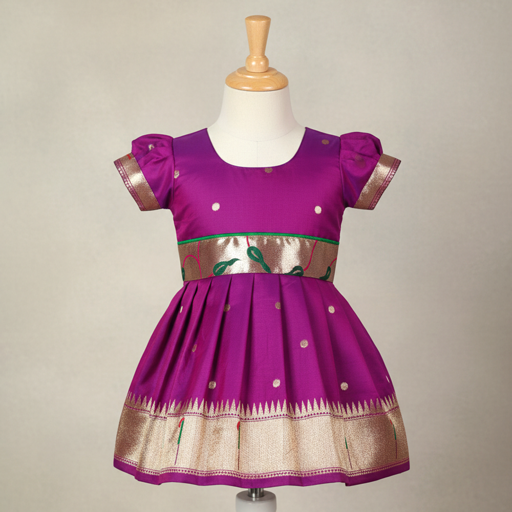 traditional baby outfit brinjal paithani