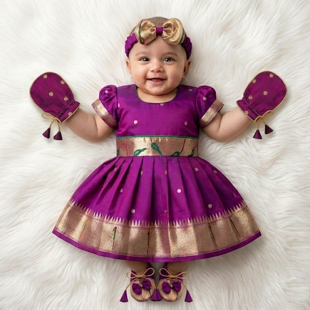 brinjal paithani newborn baby hairband set
