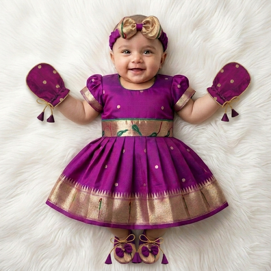 brinjal paithani newborn baby hairband set