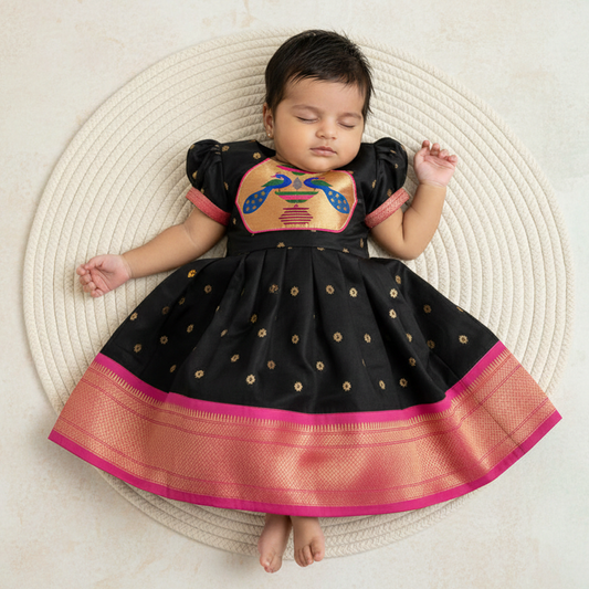Maharashtrian Paithani Frock for Newborn | Festive Baby Outfit