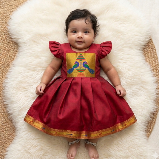 Paithani newborn baby girl ceremony dress