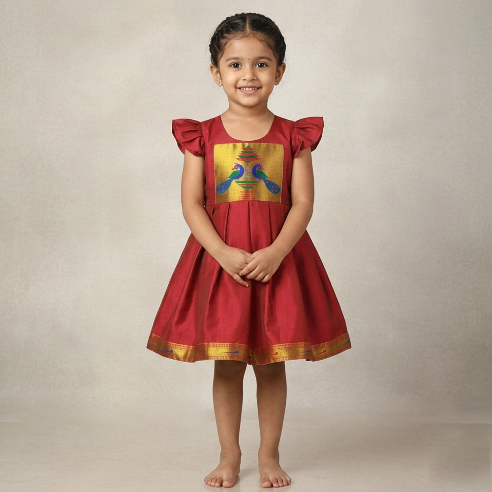 Paithani frock for baby girl Gudi Padwa traditional dress