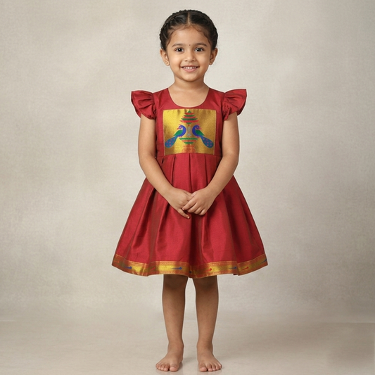 Paithani frock for baby girl Gudi Padwa traditional dress