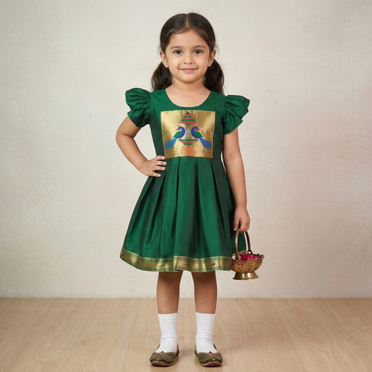 Traditional Paithani frock for girls festive dress