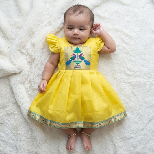 Paithani baby girl gift set with traditional frock