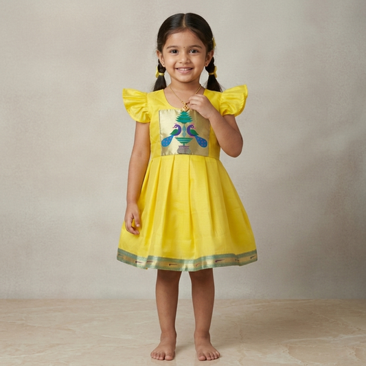 Gudi Padwa paithani frock for girls traditional dress