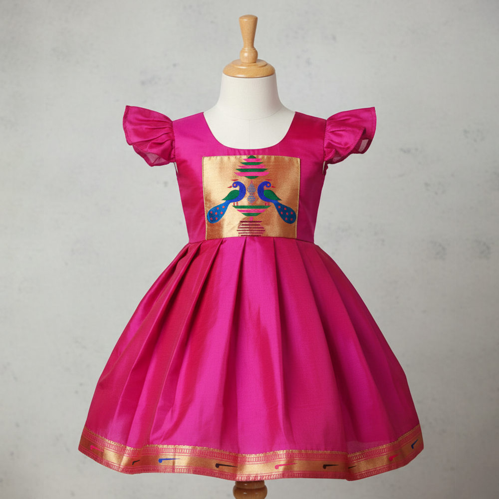 Paithani Baby Girl Naming Ceremony Dress | Newborn Traditional Outfit