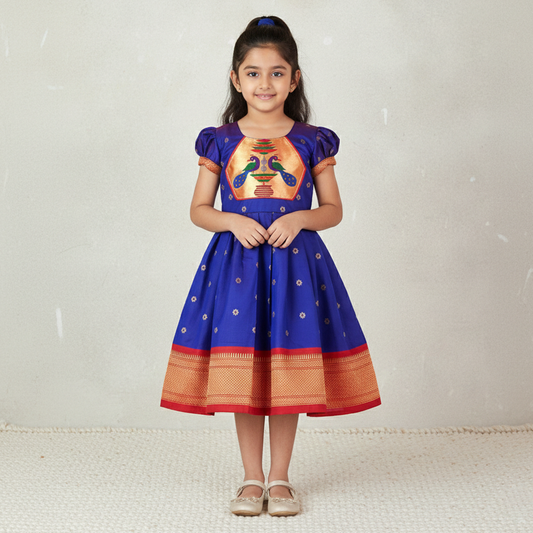Traditional Paithani Silk Frock for Baby Girl | Maharashtrian Festive Dress
