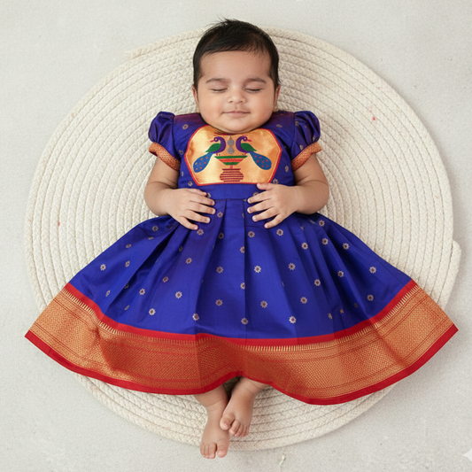 Designer Paithani Baby Dress for Newborn | Naming Ceremony Outfit