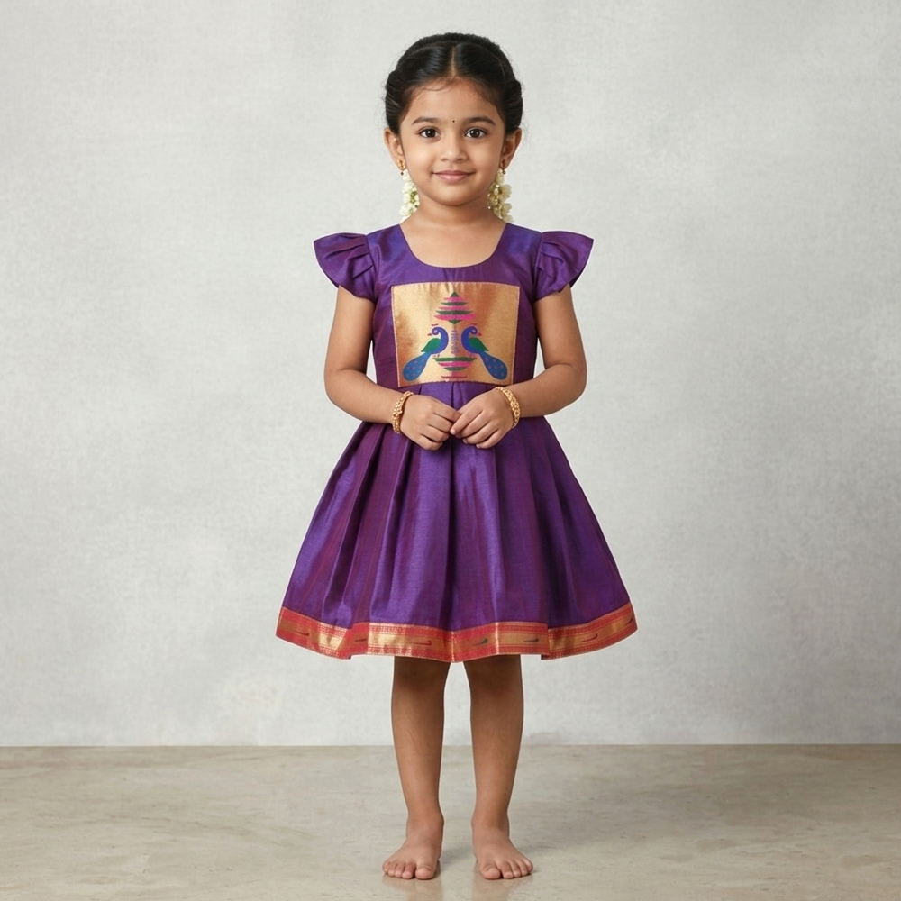 Festive Paithani Frock for Girls – Ethnic Traditional Dress