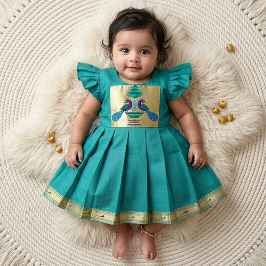 Traditional paithani newborn baby girl dress