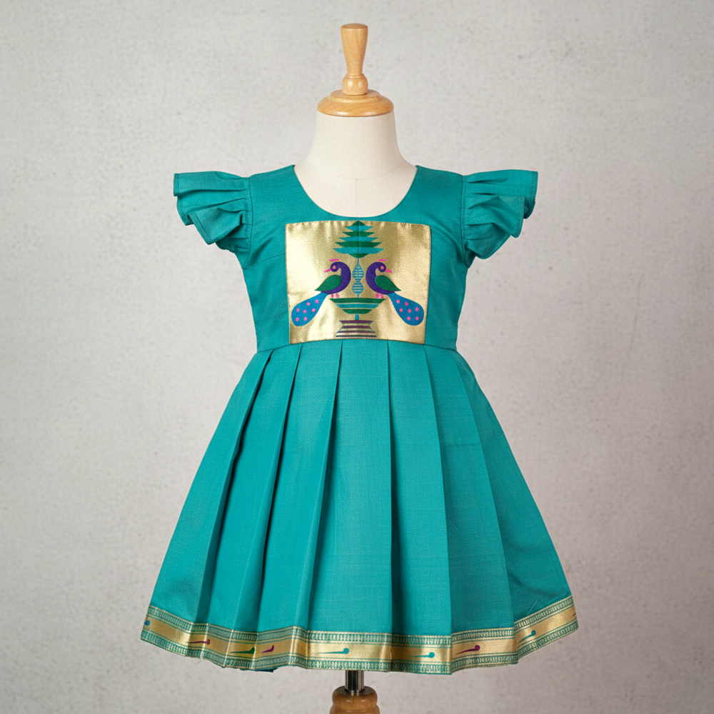 Silk Paithani Frock for Girls – Traditional Festival Dress