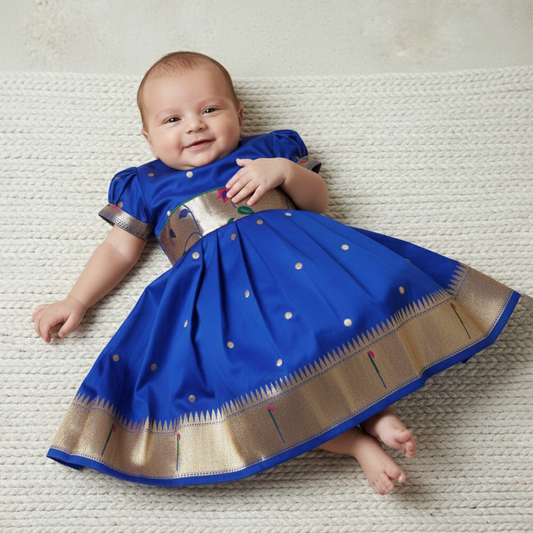 Handcrafted Paithani Frock for Newborn | Traditional Silk Baby Wear
