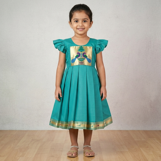 Silk Paithani Frock for Girls – Traditional Festival Dress