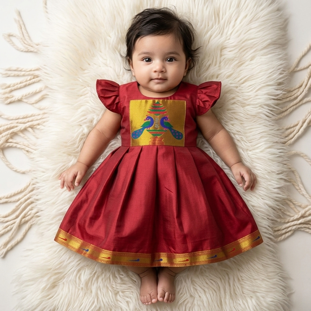 Paithani Newborn Baby Girl Outfit | Traditional Indian Baby Dress