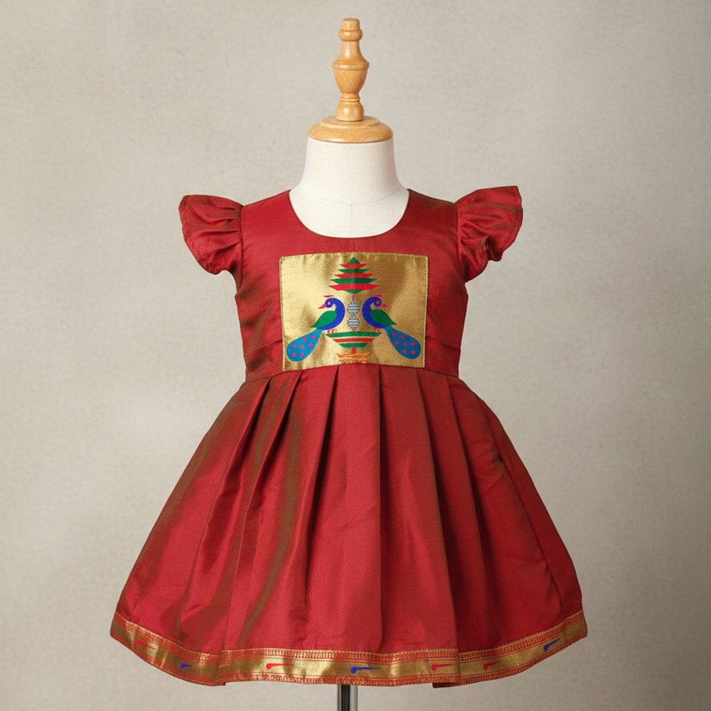 Ethnic Paithani Frock for Girls – Festive Traditional Dress