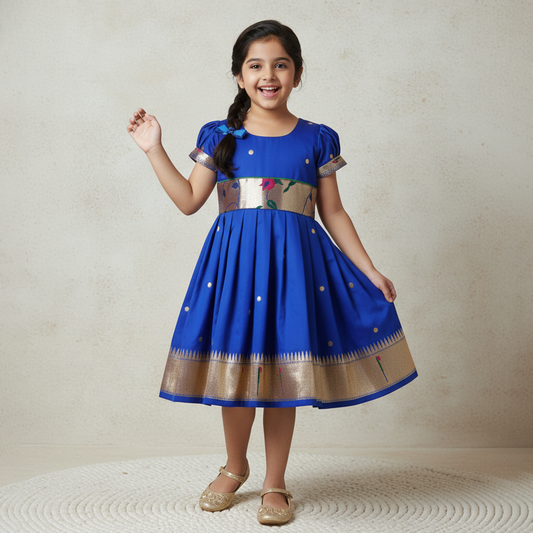 Muniya Paithani Frock for Girls (6 Months–8 Years) – Festive Traditional Wear