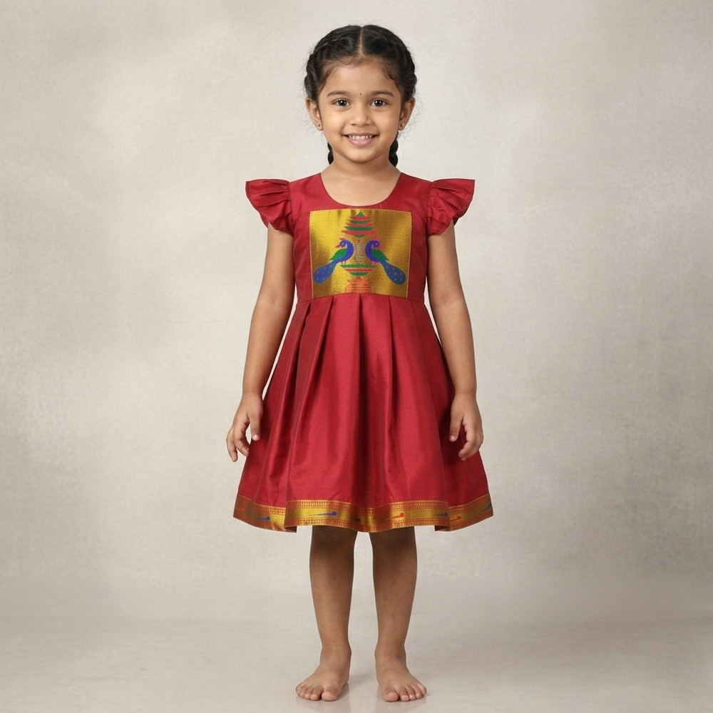 Ethnic Paithani Frock for Girls – Festive Traditional Dress