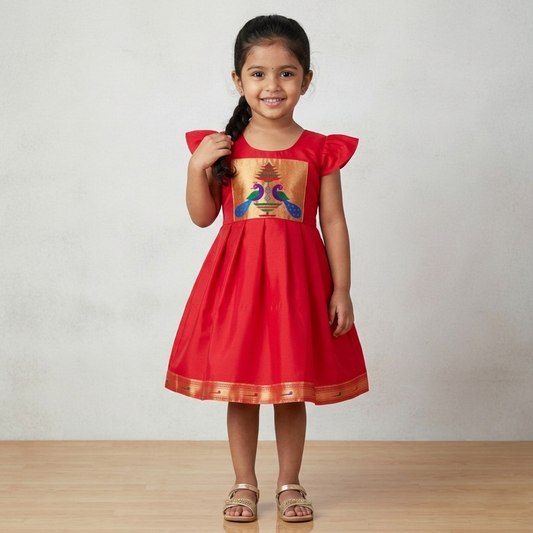 Marathi Traditional Paithani Frock for Girls