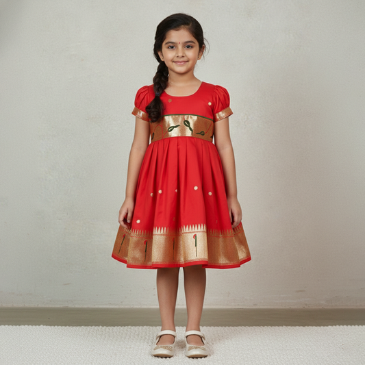 Muniya Paithani Festive Frock for Girls (6 Months–8 Years)