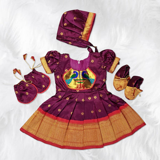 Adorable Baby Girl Frock with Cap Mittens and Shoes Set