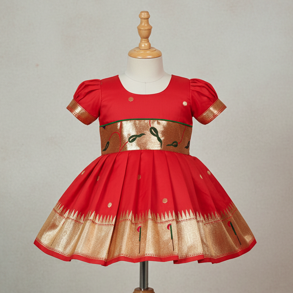 baby function dress red paithani