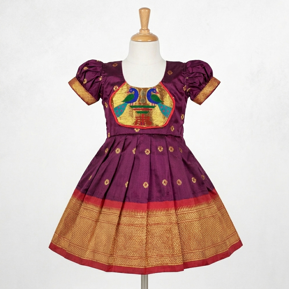 baby naming ceremony maroon paithani outfit