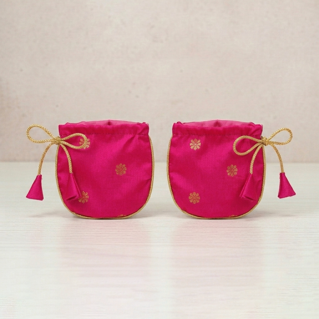 Pink Paithani Semi Silk Newborn Baby Girl Dress for Naming Ceremony | Frock with Cap Hairband Mittens Booties Set