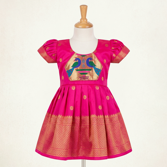baby naming ceremony pink paithani outfit