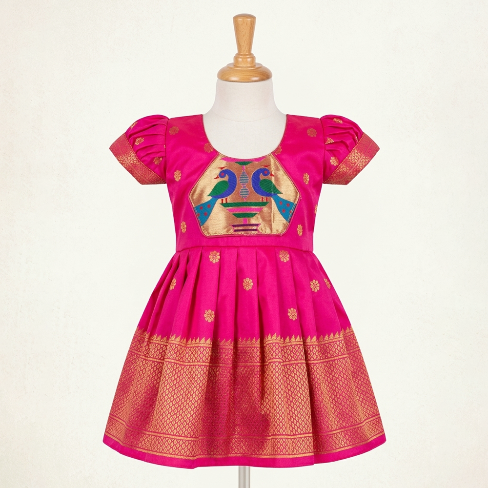baby naming ceremony pink paithani outfit