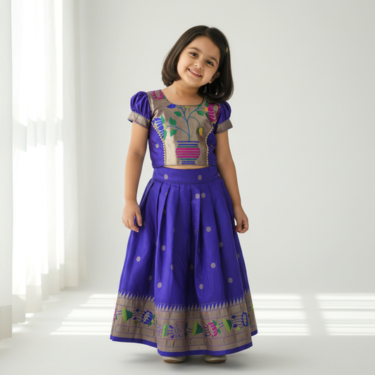 Radiant Ripples: Exquisite Pattu Pavadai for Girls