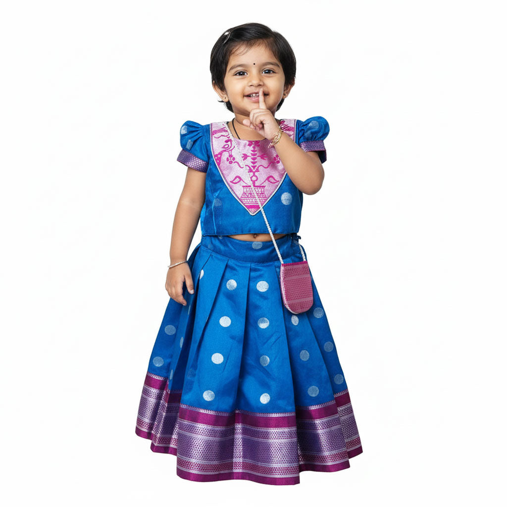 Adorable Parkar Polka with Potli for Babies and Toddlers