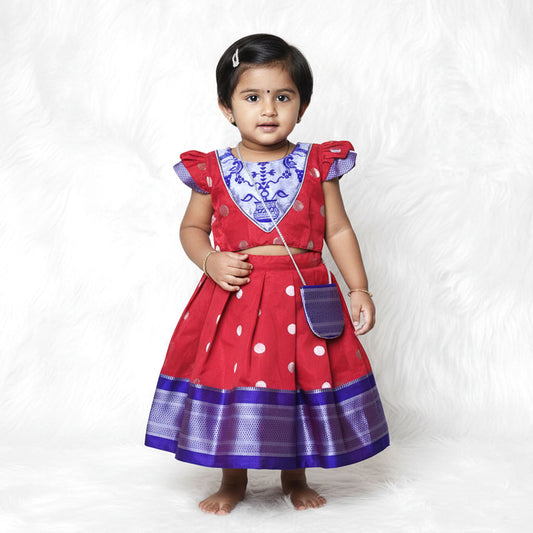 Elegant Parkar Polka Frock with Potli for Little Girls