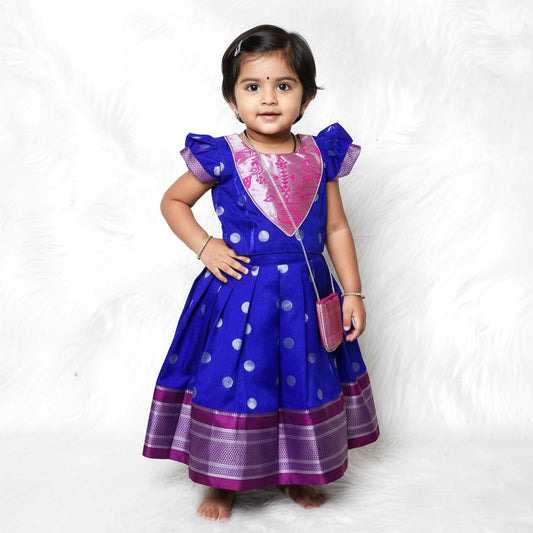Stunning Purple Parkar Polka with Potli for Children