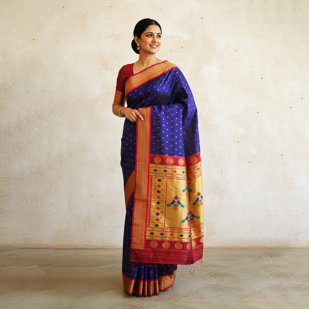 Maharashtrian Premium Blue Paithani Saree | Premium Festive Silk Saree