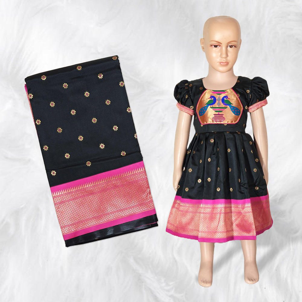 Beautiful Black Paithani Saree and Frock – Perfect Traditional Attire