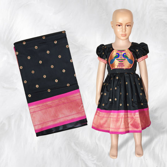 Beautiful Black Paithani Saree and Frock – Perfect Traditional Attire