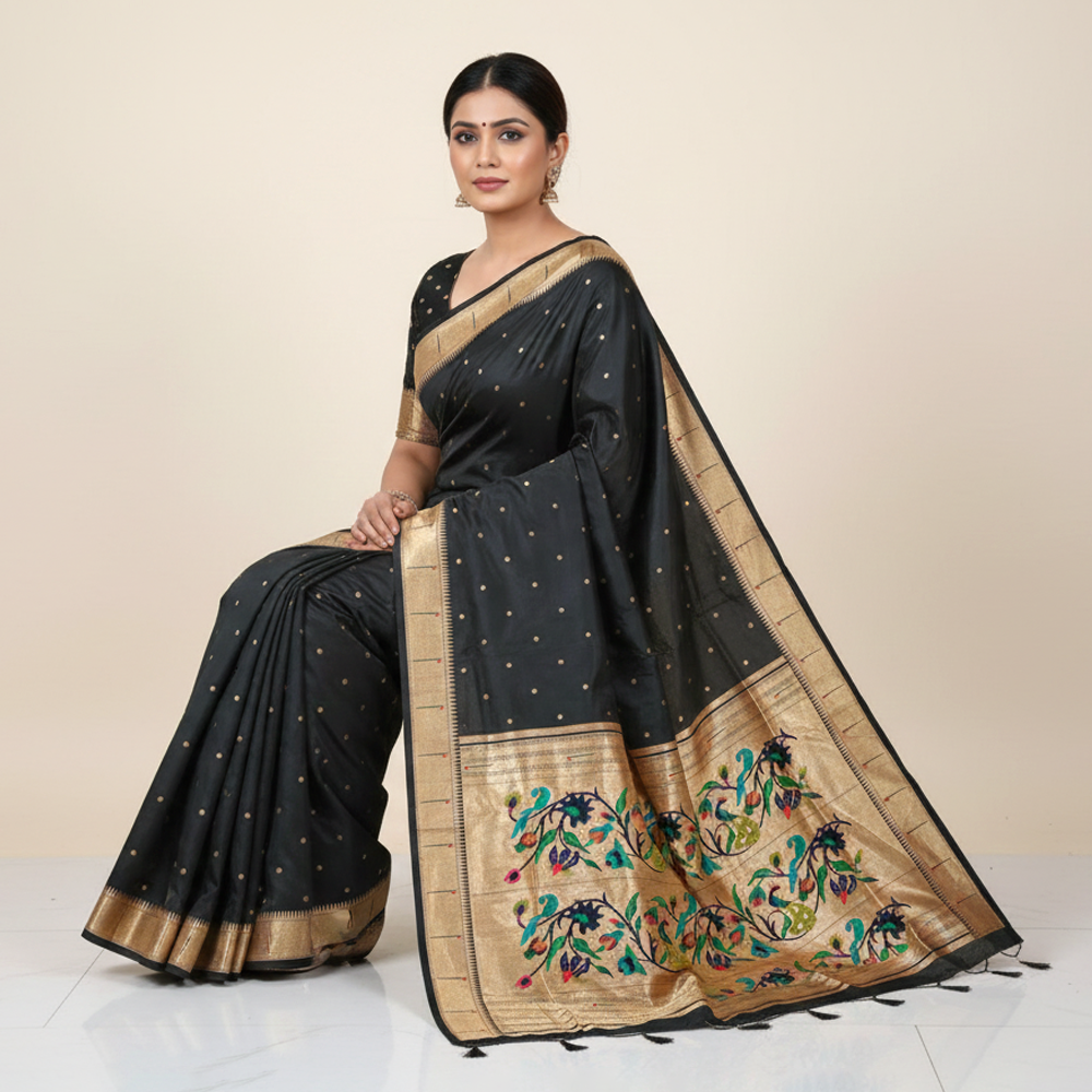 Black Muniya Paithani Saree – Festive Traditional Wear
