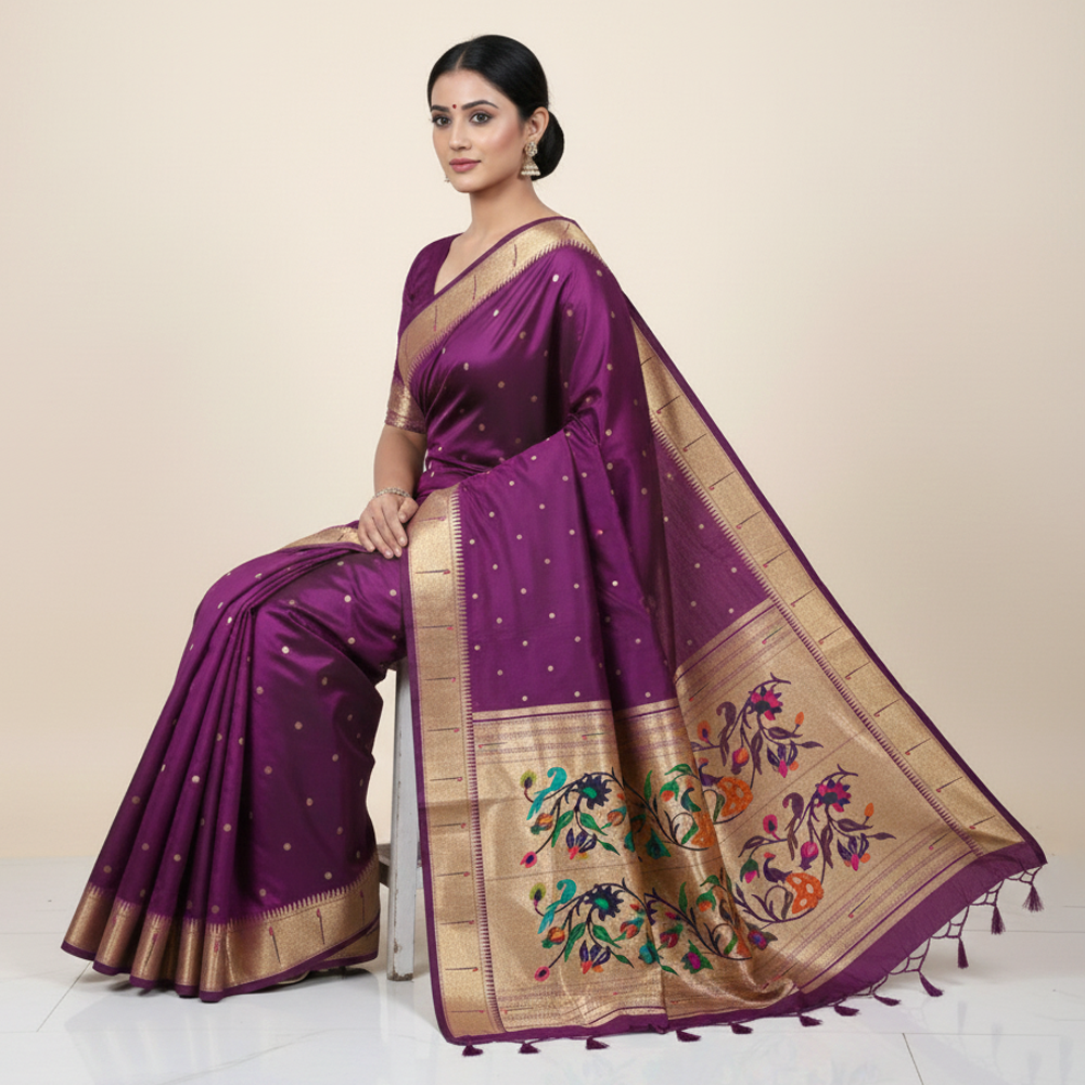Rani Color Muniya Paithani Saree – Traditional Festive Wear