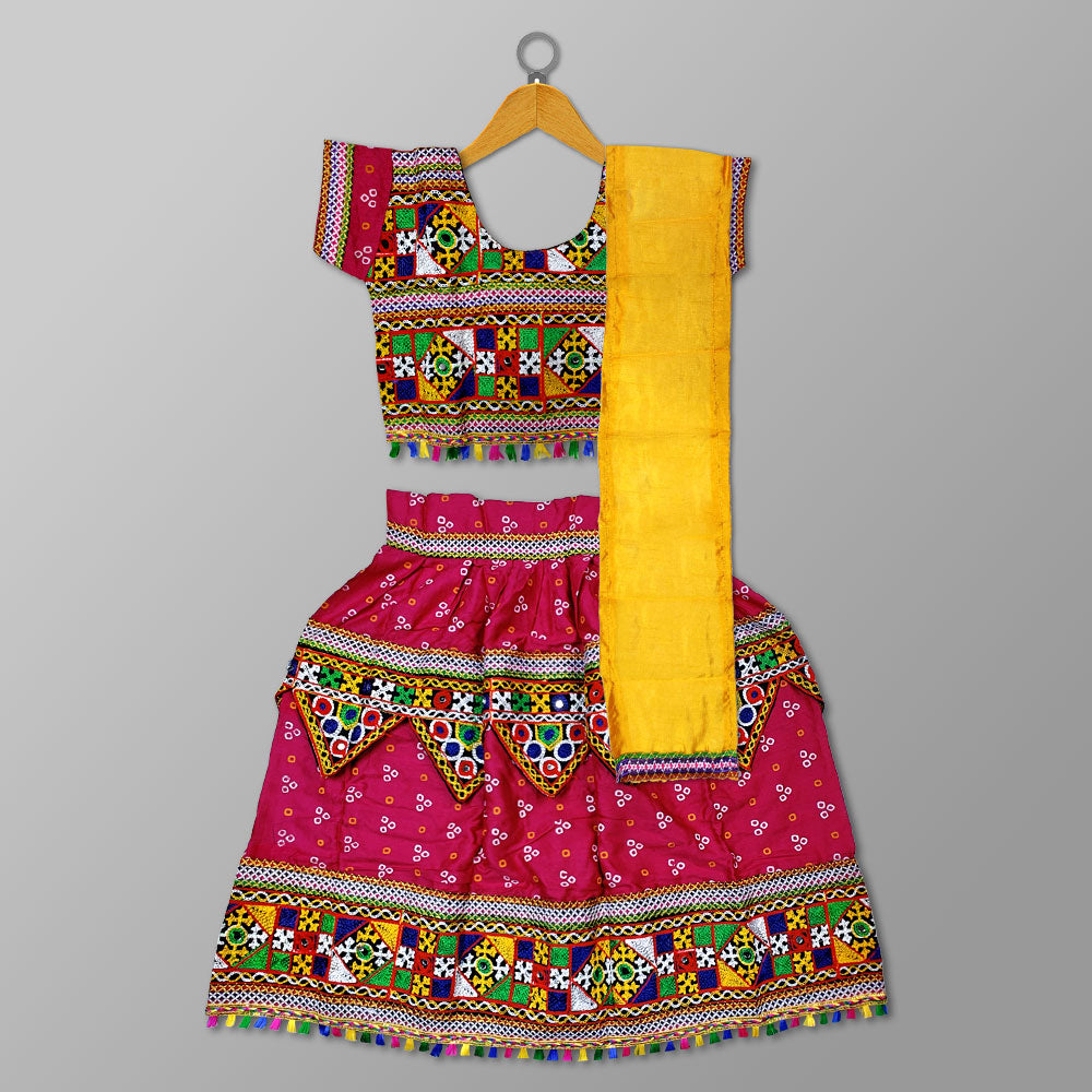 Pink Navratri Costume – Traditional Toran Design for Girls