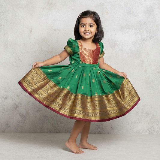 Paithani-Inspired Traditional Frock Design for Girls
