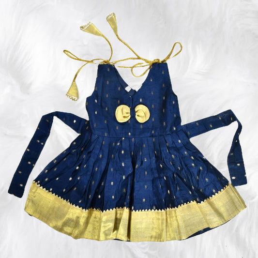 Beautiful Chanderi Cotton Shoulder Knot Frock for Kids
