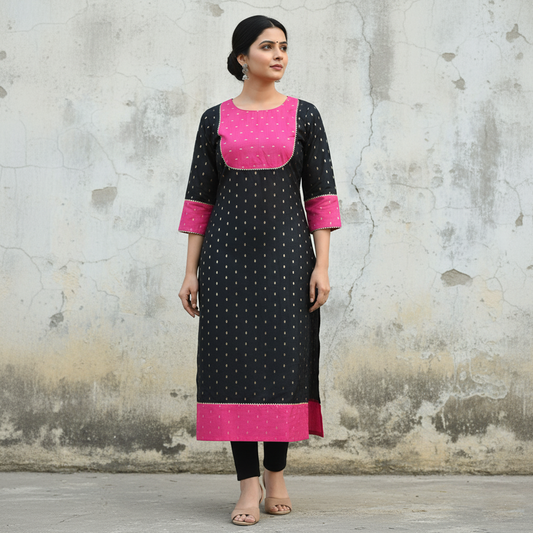 Ravishing Ebony & Blush - Traditional Kurti Elegance for Women