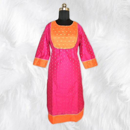Elegant Chanderi Cotton Kurti for Women in Orange and Pink