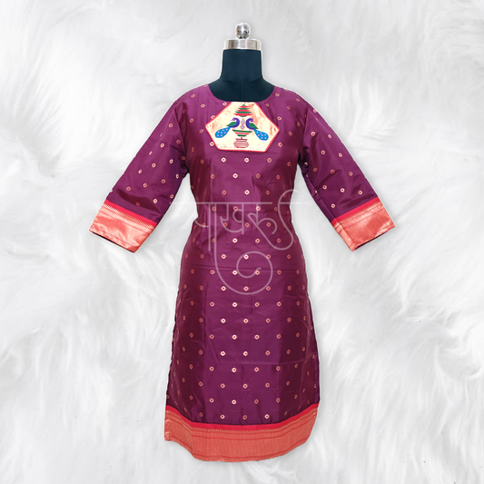 Rich Maroon Paithani Kurti for Festive Occasions