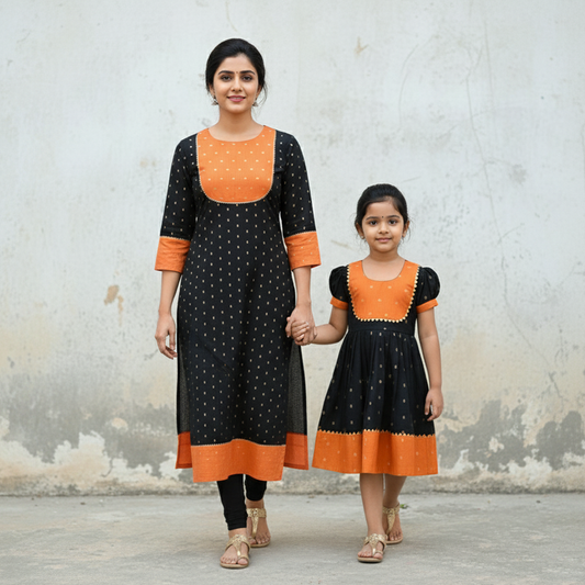 Traditional Mom-Daughter Frock & Kurti Combo
